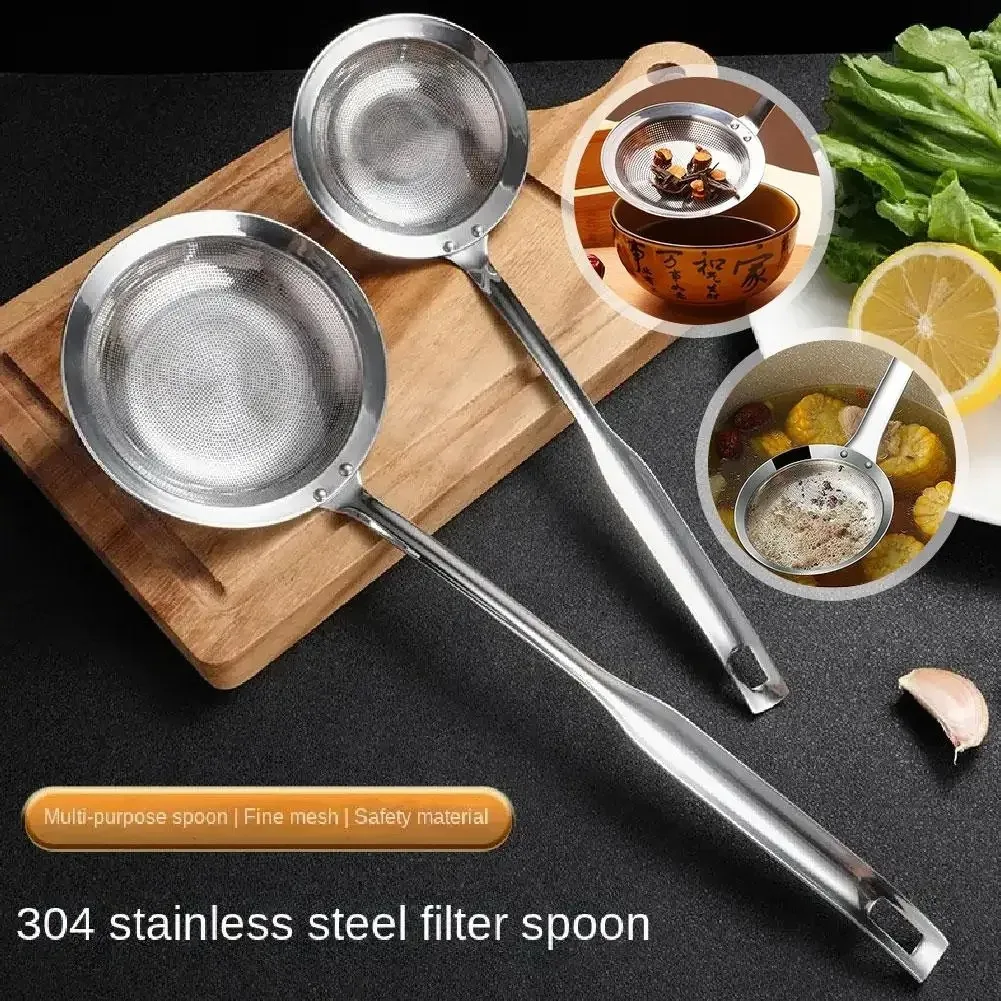 

Filter Scoop Steel Fat Skimmer Spoon Strainer Fat Oil Skim Grease Foam Fine Mesh Strainer with Handle Kitchen Tool