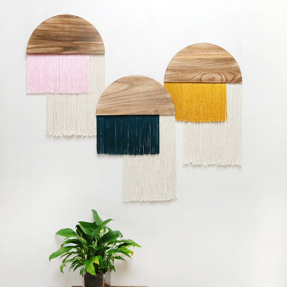 

New Retro Wooden Tassel Cotton Rope Tapestry Bohemian Decoration Homestay Living Room Handmade Semi-circular Tapestry