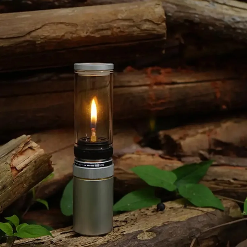 Portable Camping Tent Gas Lamp Windproof Adjustable Candle Lamp Outdoor Hiking Emergency Equipment Lamp Multifunctional Tool