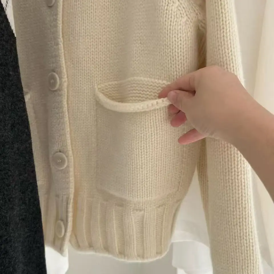 سترة كارديجان نسائية من الصوف الميرينو بياقة عالية من دونغدا جيت، سترة محبوكة سميكة بأكمام طويلة #5