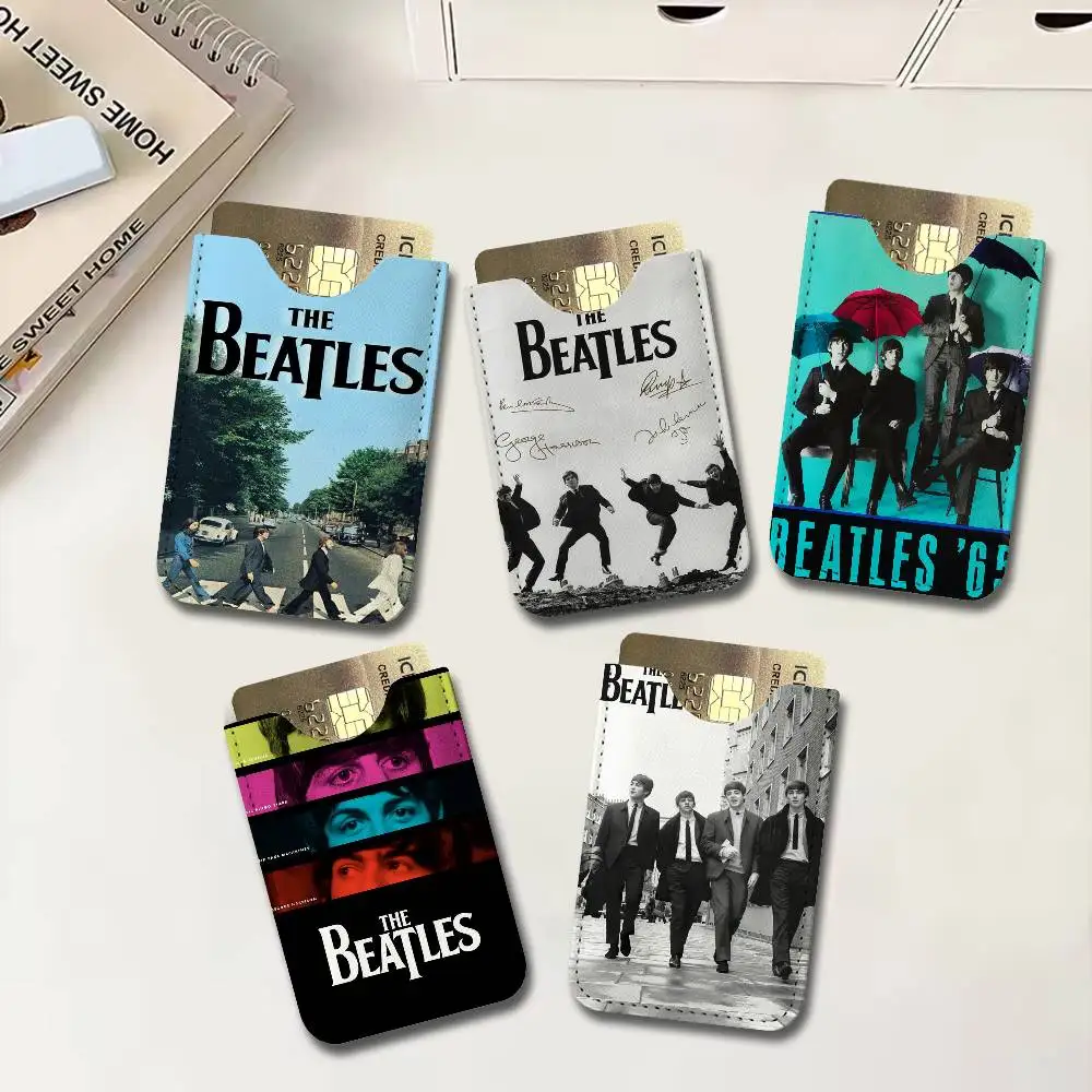 Band The B-Beatles Ultra-Thin Mini Leather Card Holder Wallets for Men Women Lightweight Soft Genuine Leather Credit Card