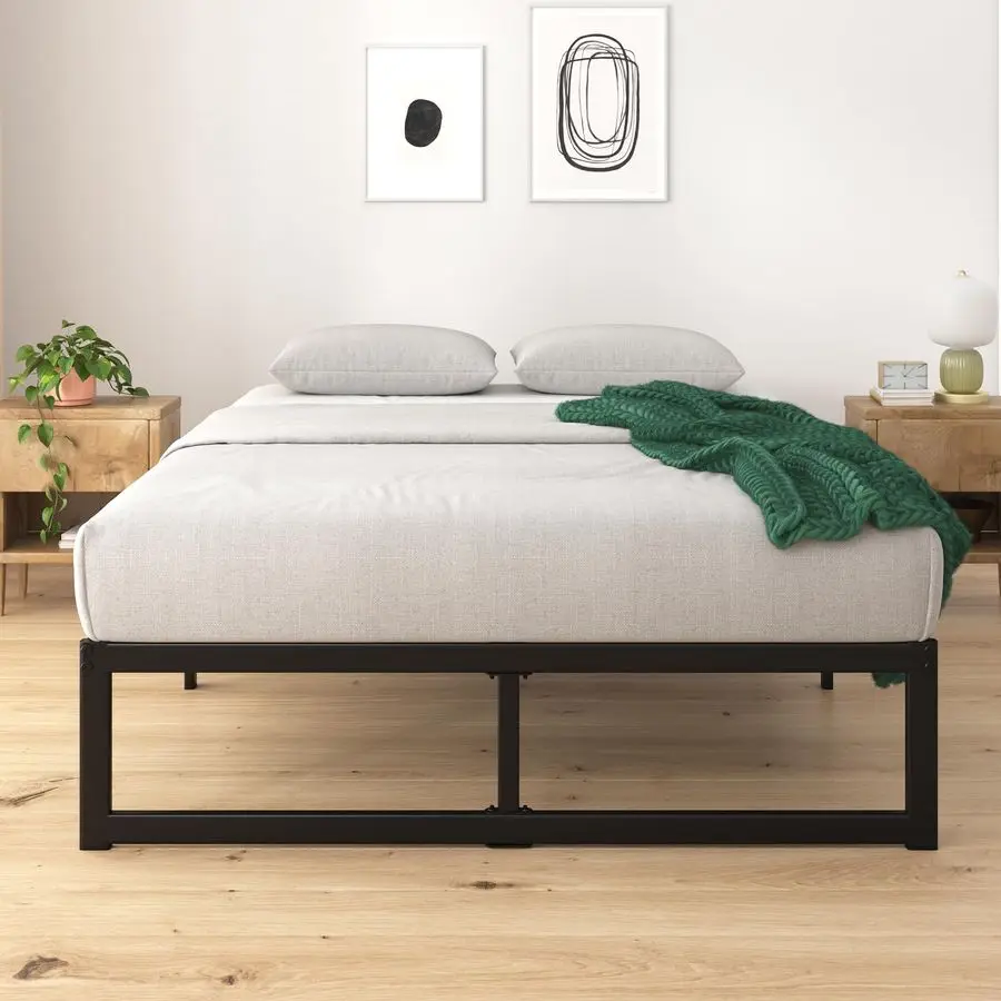 Estrutura de Cama Plataforma ABEL de 14 Polegadas, Suporte de Ripas de Aço, Montagem Fácil, Sem Necessidade de Box Spring, Embalagem Ecológica WonderBoxTM, Bl