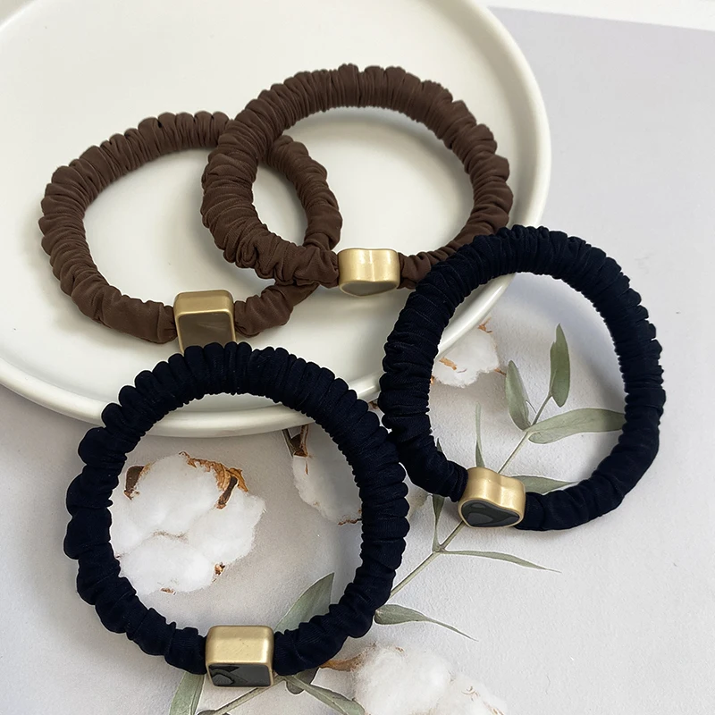 

High Quality Versatile New Love Alloy Oil Dropping Texture Fabric Hair Ring Fashion Temperament Simple Hair Rope Leather Band