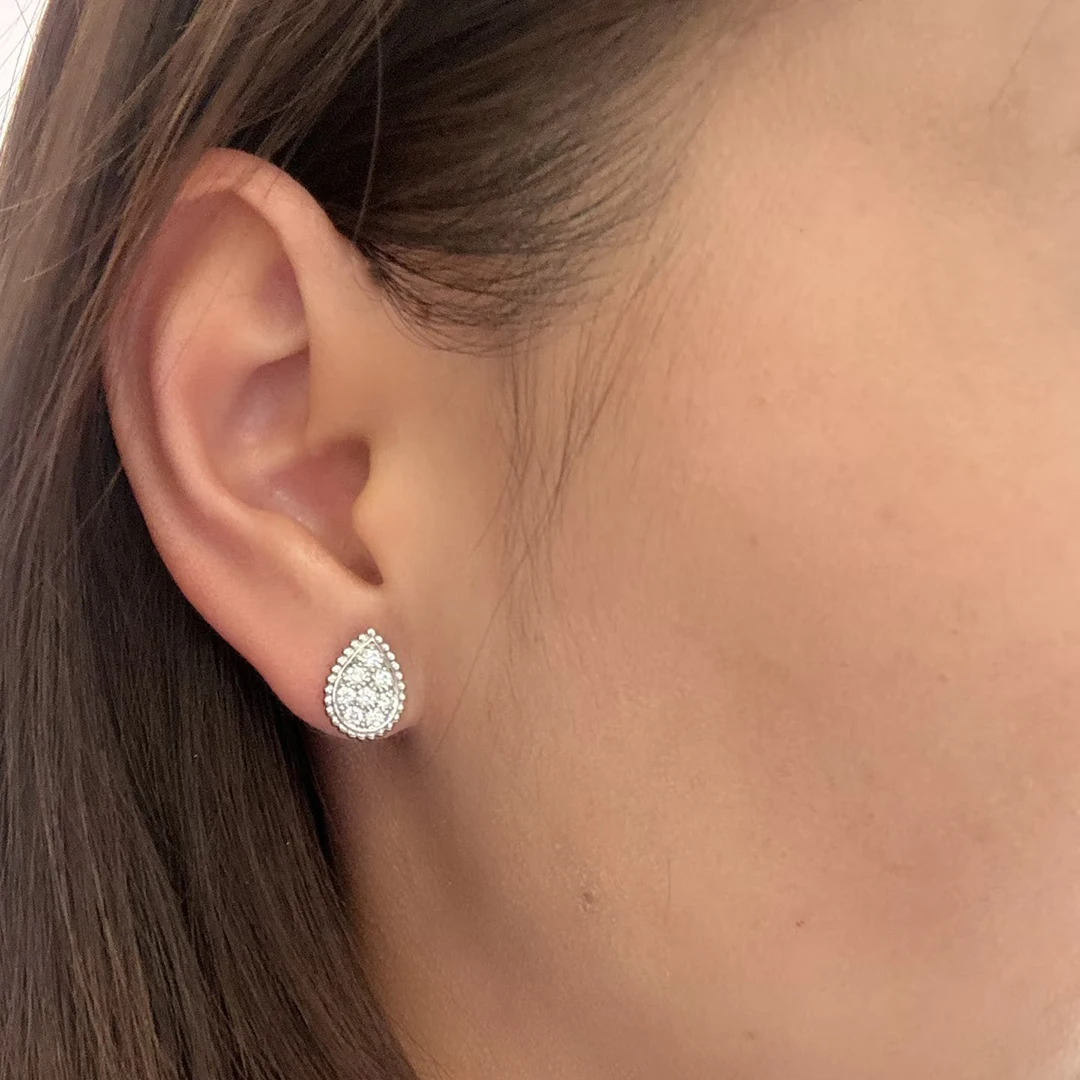 Electroplated 18K Gold Women's Full Diamond Water Droplet Earrings High-End Jewelry