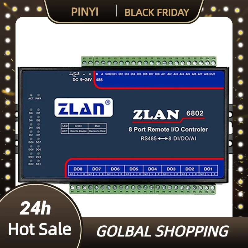 ZLAN6802 8 قناة منفذ تحكم الإدخال/الإخراج عن بعد DI AI DO RS485 إيثرنت Modbus I/O وحدة RTU جامع البيانات