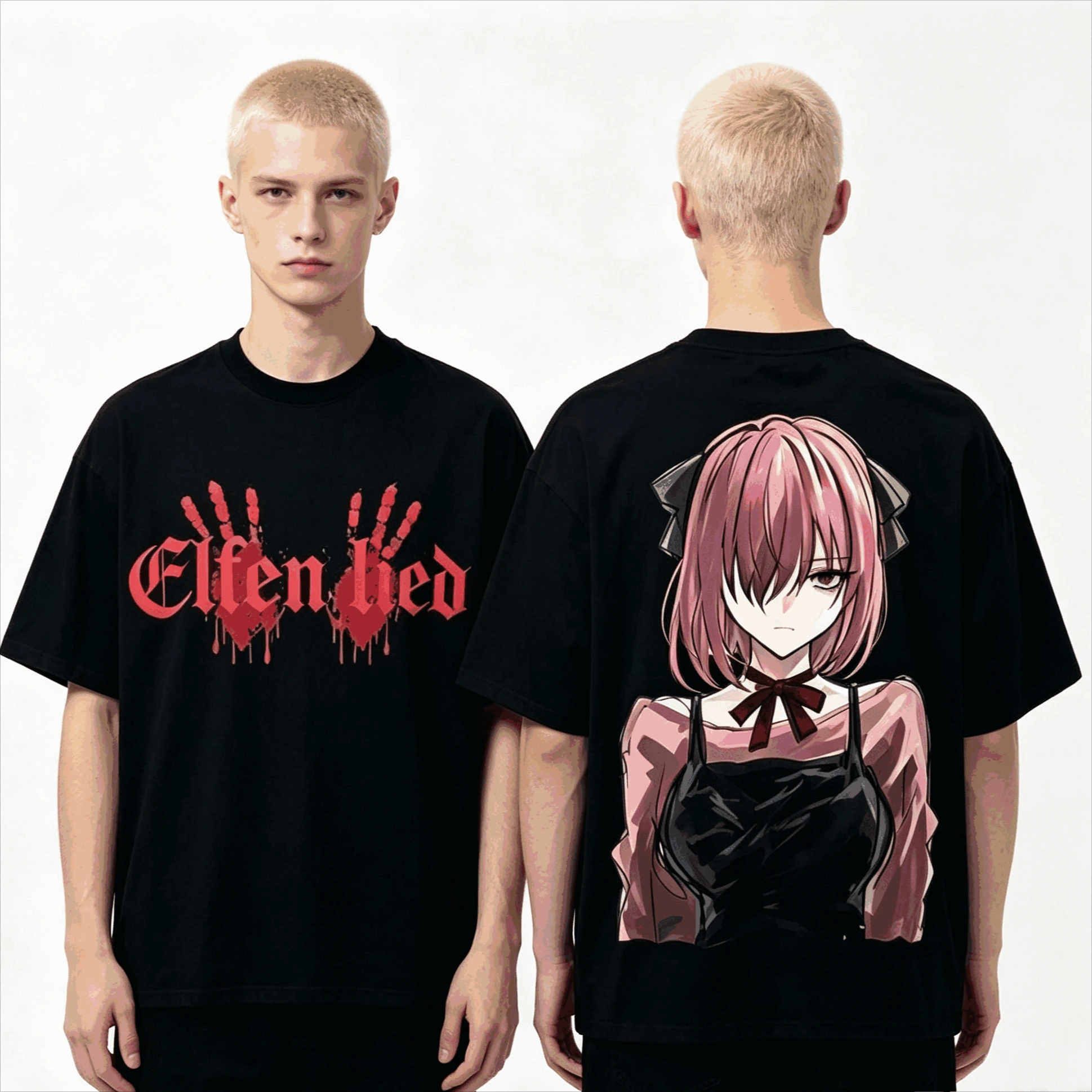 Summer Hot Sale Elfen Lied Anime Lover T-Shirt Unisex Harajuku Cotton Gothic Round T-shirt  Y2K Gothic Cotton Oversized T-shirts