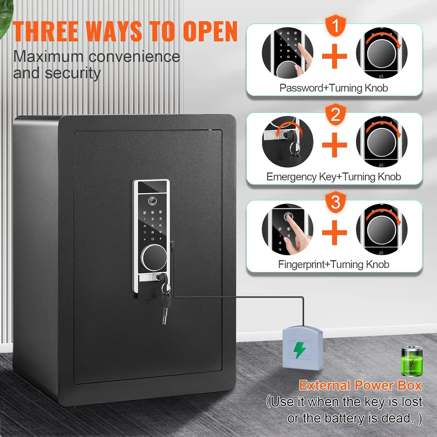 Steel Security Safe - 2.2 Cubic Feet, Fingerprint & Digital Keypad Lock, Fire-proof Bag, Protect Cash, Gold, Jewelry, Documents