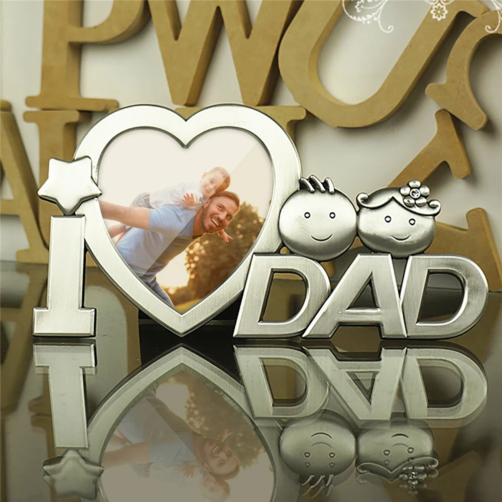 I LOVE DAD/MOM Heart Shape Papa Photo Frame For The First Day Of Mother's Day Father’s Day Dad Mom Photo Clip Home Desktop Decor