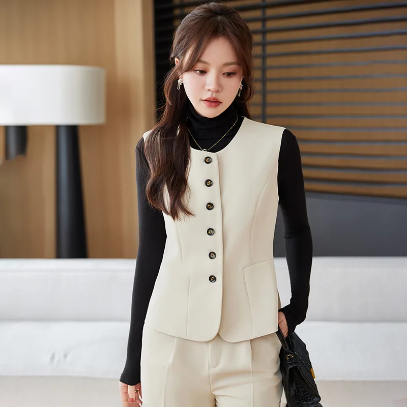 Brown Suit Vest Women's Small Early Spring Fashion Business Sleeveless Jacket Slim-Fitting Suit Vest Suit