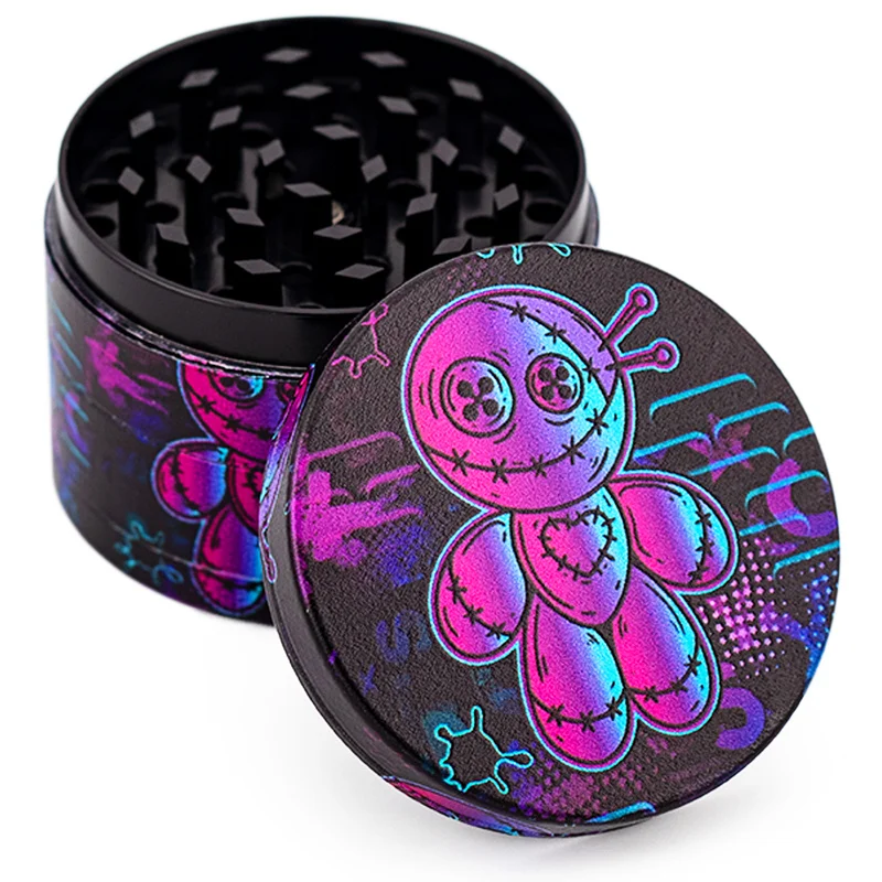 4-layer zinc alloy herbal grinder, voodoo doll fully printed spice grinder, portable manual herbal grinder