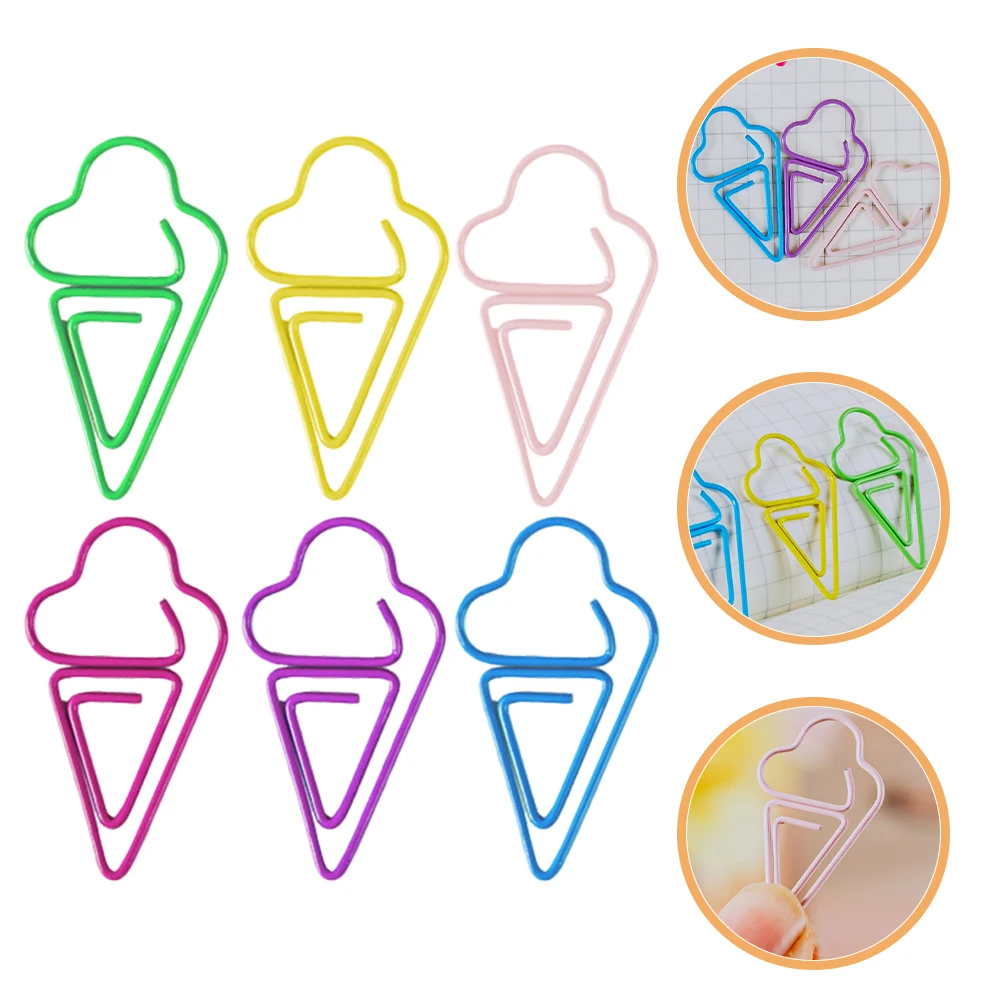 

30pcs Ice Cream Shaped Paper Cute Office Bookmarks Novelty Memo Clips Decorative Stationery For Office Metal