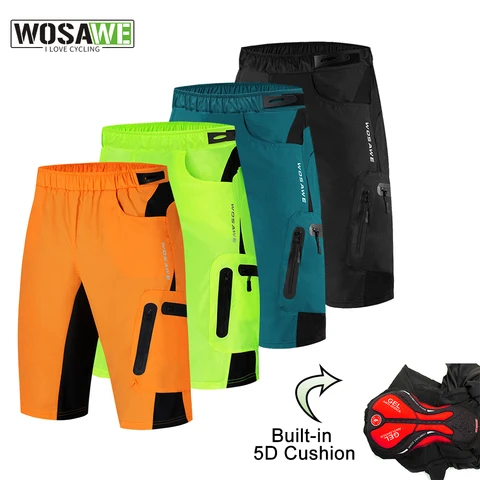 Wosawe calções de ciclismo masculino mountain bike à prova de choque 5d acolchoado shorts leve solto ajuste mtb ciclismo shorts calças de equitação