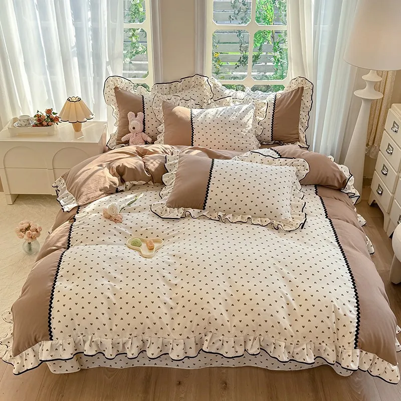 Small fresh pastoral style bedding four-piece set, spring lace quilt cover, bed sheet three-piece set, girls dormitory