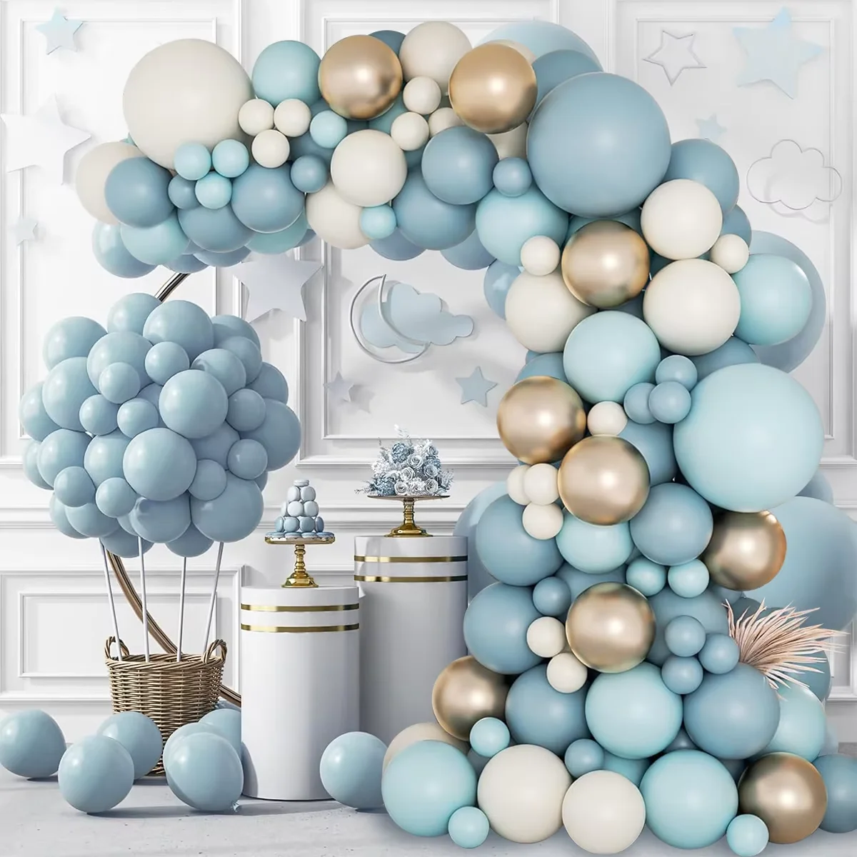 Macaron sujo bebê azul balão guirlanda arco kit festa de aniversário decoração crianças menino chá de fraldas balões fontes de festa de casamento