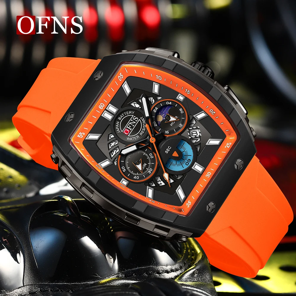 OFNS 1203 Luxury Men's Quartz Watch Multifunctional Timing Watch Three Eye Six Pin Quartz Watch Calendar Business Men's Watch