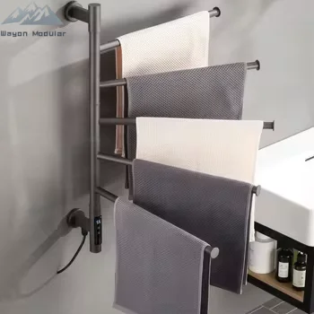 High End Wall Mounted Smart Electric Towel Warmer with Top Shelf for Luxury Apartment Bath