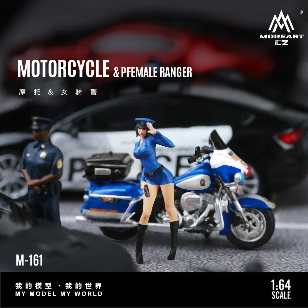 

MoreArt 1:64 Female Mounted Police Motorcycle Action Figure Resin Model, Miniature Scene Decoration Gift&Display