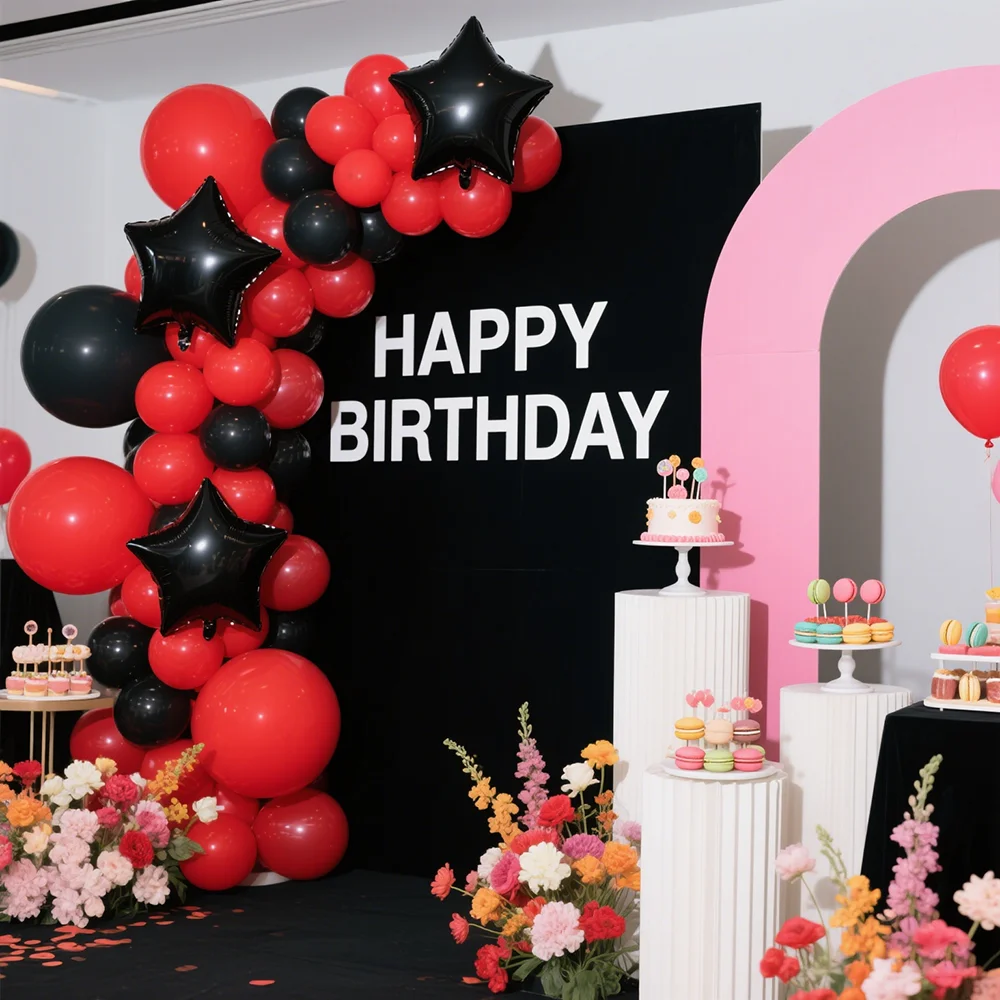 

80pcs Black Red Theme Wedding Balloon Birthday Party Decoration Set Men's Birthday Anniversary Theme Background Decoration
