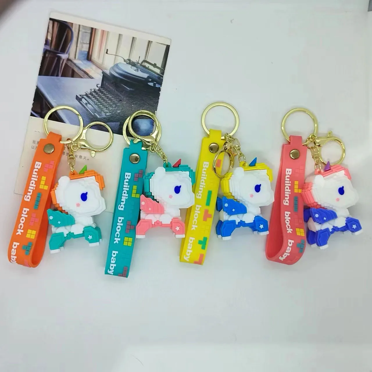 

Cross Border Creative Cartoon Figurines Building Blocks Unicorns Keychains Bags Car Keychains Accessories Gifts Cartoon Frind