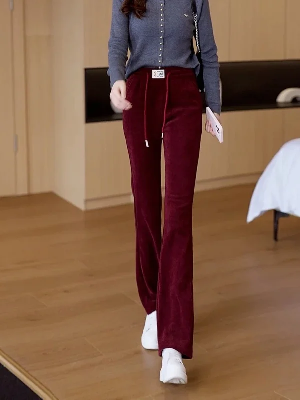 Damskie spodnie do jogi z wysokim stanem, jesień-zima 2025, nowe, codzienne, sportowe, rozszerzane, wyszczuplające, europejskie, z bawełny i aksamitu.