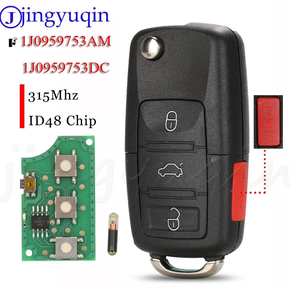 jingyuqin For VW Beetle Golf Passat Jetta Flip Key Car Remote Key Entry Transmitter Fob 315Mhz ID48 1J0959753AM 1J0959753DC