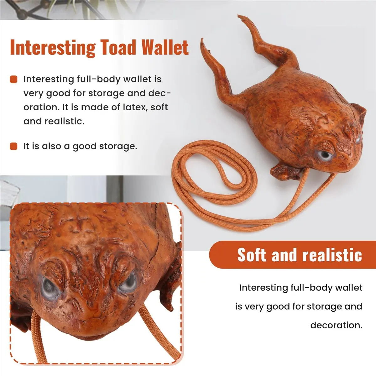 ABQR Lustige Kröten-Geldbörse, Individualität, Tier-Münzbeutel, realistische Frosch-Geldbörse, Humor, Dekoration, Aufbewahrung, Geschenke, Geldbörse, Handtasche