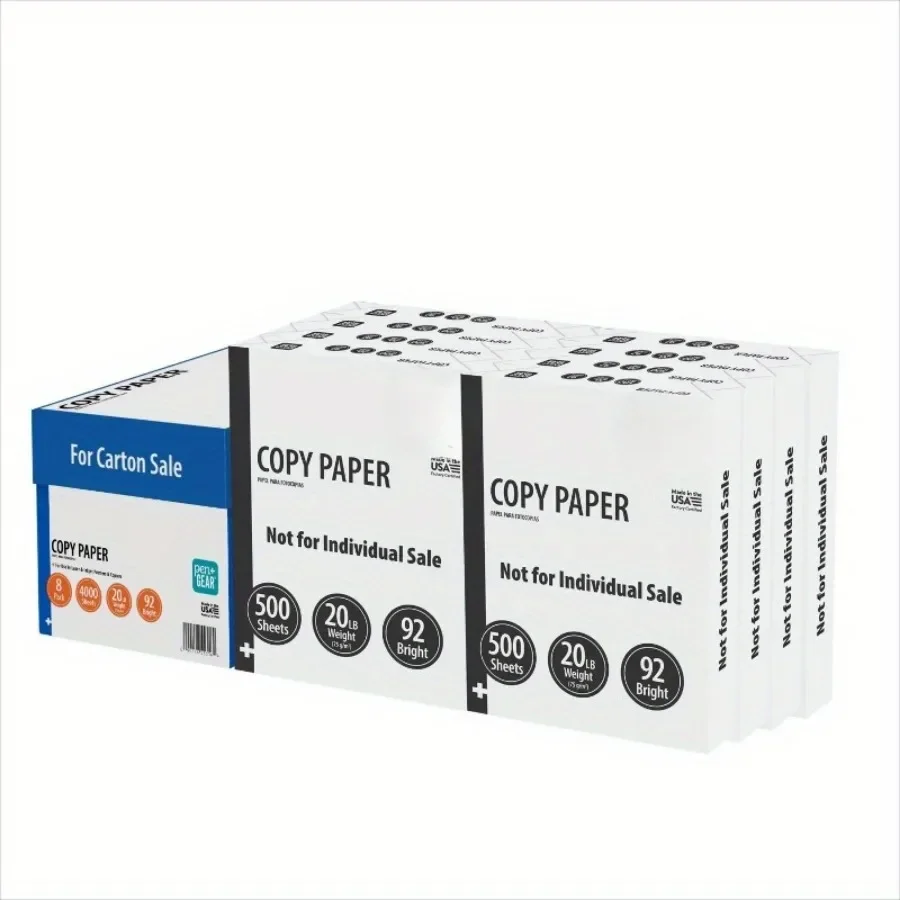 Papel de cópia 8,5x11" 92 Brilho 20 lb Branco - 8 Ream Box (4000 folhas) para impressão de alto volume e uso em escritório.