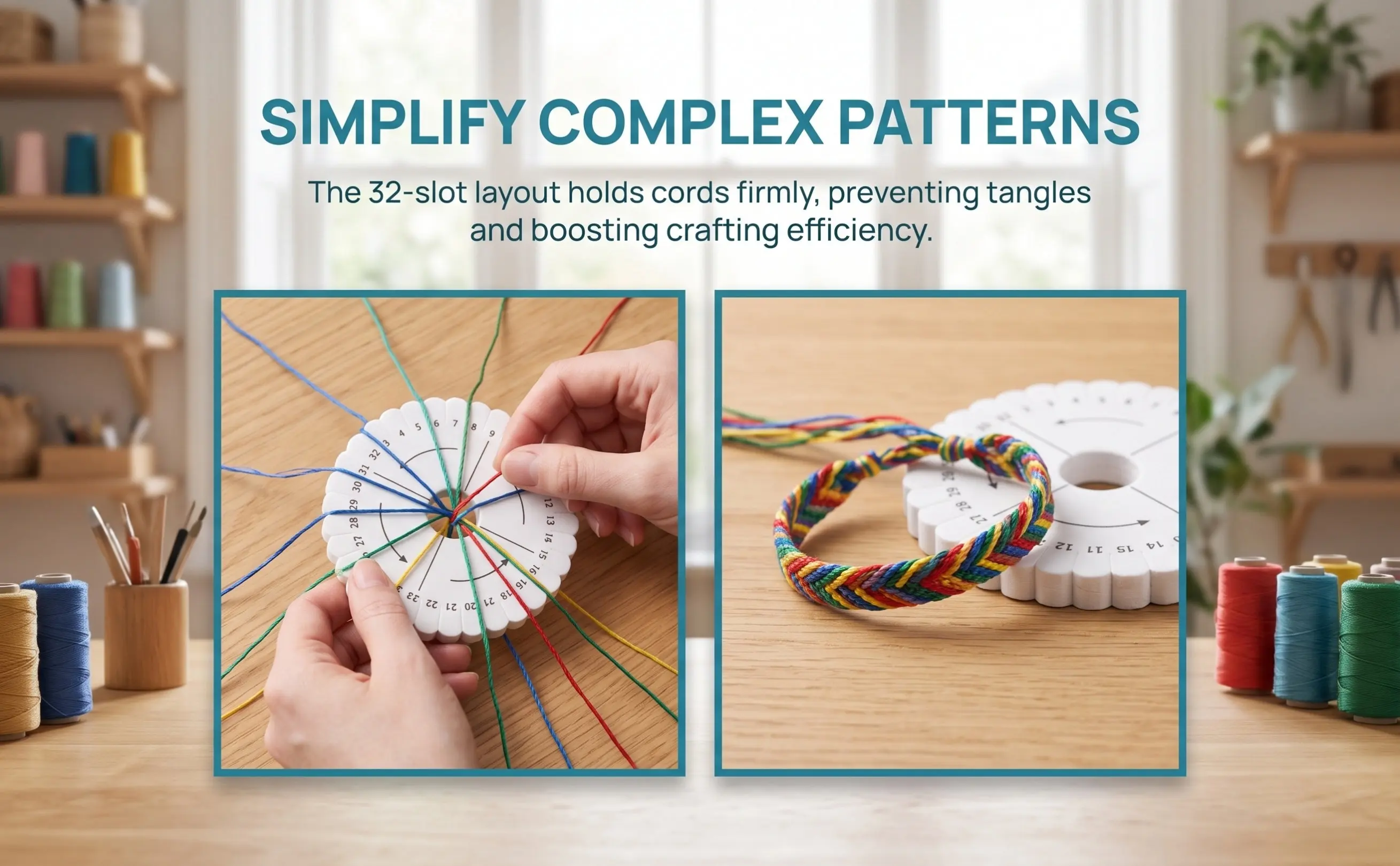 32-Slot Flexible Friendship Bracelet Braiding Board Portable Weaving Frame Beginner Knotting Tool Embroidery Thread Beading