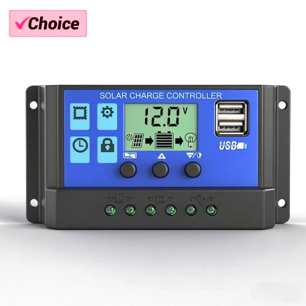 100A الشمسية جهاز التحكم في الشحن 12 فولت 24 فولت لوحة طاقة شمسية منظم قابل للتعديل شاشة الكريستال السائل المزدوج USB ميناء الموقت إعداد PWM معلمة السيارات #1