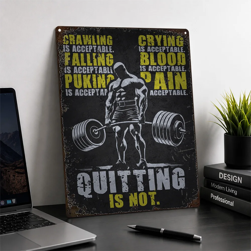 Bodybuilder Quitting Quote Textured Metal Poster Monochrome Wall Art For Home Gym Personalized Aluminum Sign Fitness Lover Gift