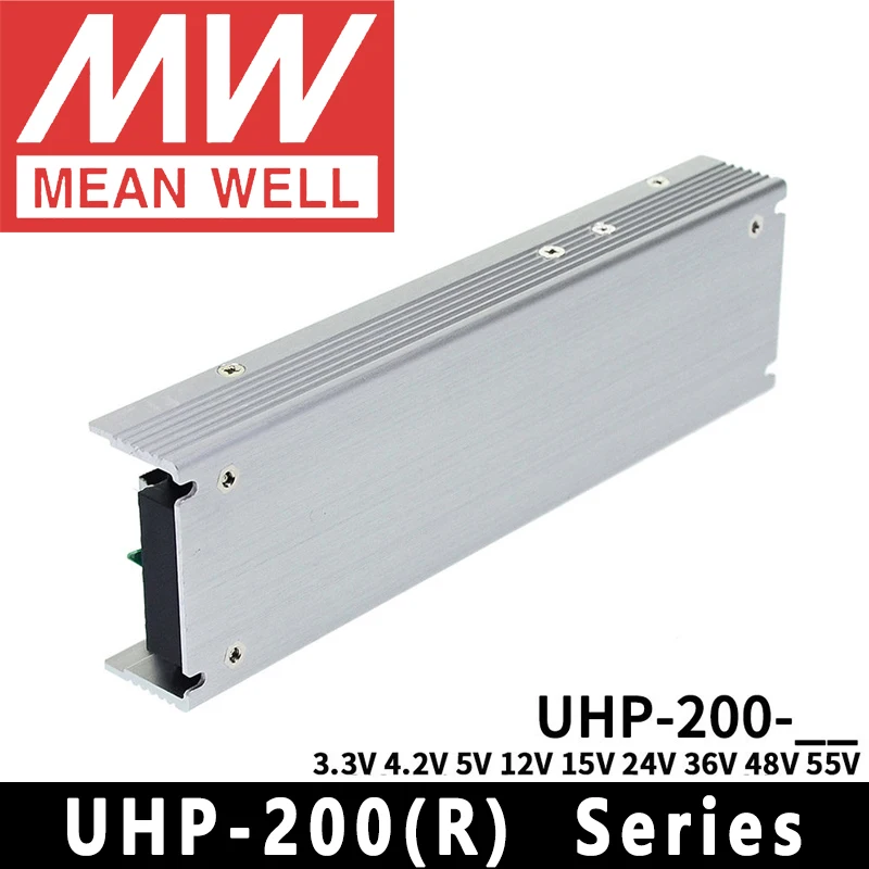 Mean Well UHP-200/200R-3.3/4.2/5/12/15/24/36/48/55 LED Power meanwell Fanless design 200W Slim Type PFC Switching Power Supply