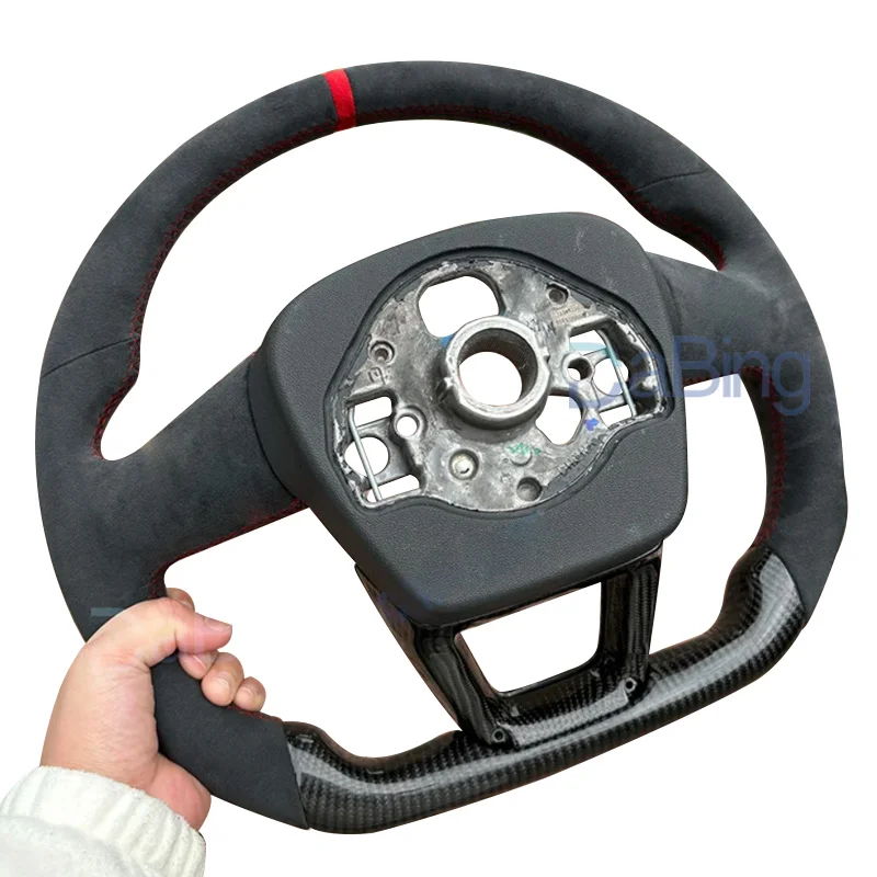Suitable for Audi Q3 models, with personalized modification of the suede carbon fiber steering wheel and red return logo