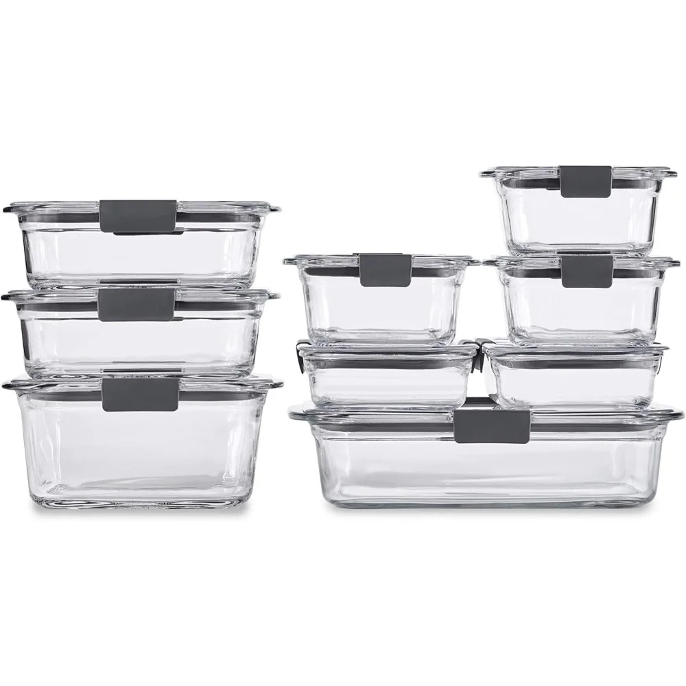 Rubbermaid Brilliance Glass Storage Food Containers with Lids (18 Pieces Total), Set of 9 (Varied Sizes), Clear, 9 Count