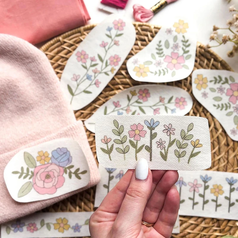 Bestseller Bunter Blumen-Wasserlöslicher Handnäh-Stabilisator Sonnenblumen-Pflanzen Waschbarer Stickerei-Stabilisator für Nadelübungen