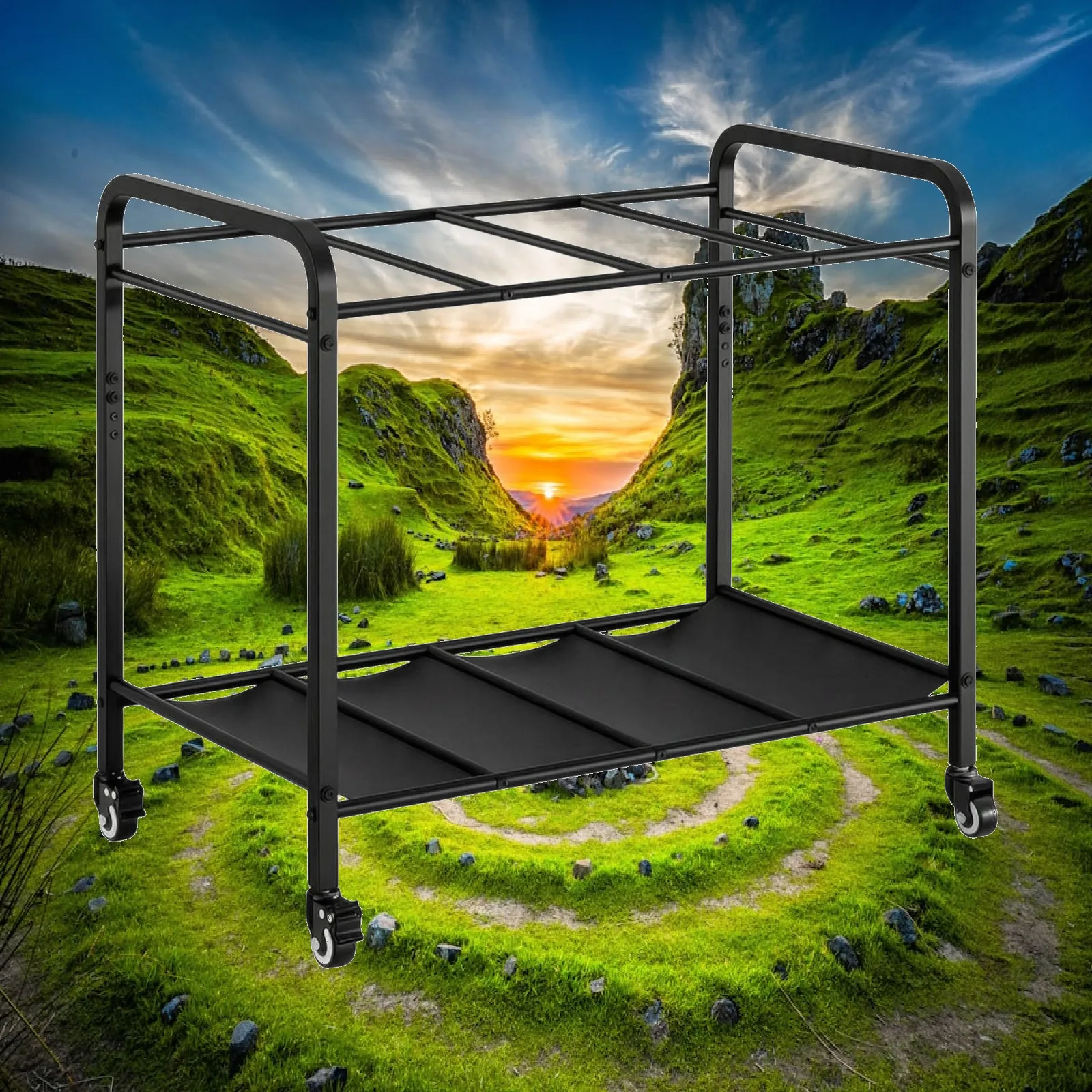 Fitness Gear Organizer with Wheels Floor Standing Metal Rack for Home Gym Mat and Equipment Storage