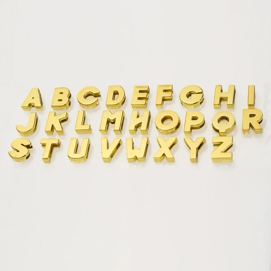50PC/lot Hole 8MM 10mm Plain Slide Letter Golden A-Z Alphabet Slide Charms Fit For diy Keychains Pet Collar bracelet making