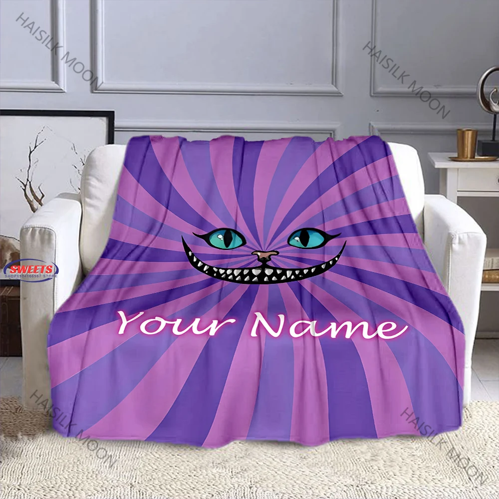 

Одеяло с улыбающимся чеширским котом Диснея «Алиса в стране чудес» разных размеров с именем на заказ, отличный подарок для мальчиков и девочек, друзей