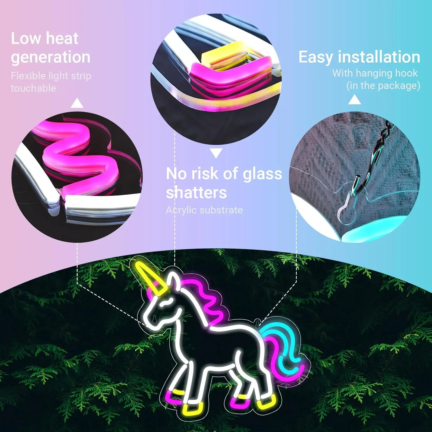 Unicorn Neon Sign LED Marquee Light Colorful Cartoon Animal Shape Fantasy Style Night Lamp for Kids Room Nursery Playroom Decor