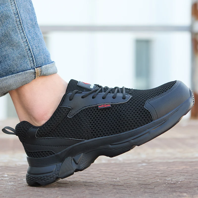 summer mesh safety shoes breathable work sneakers with plastic toe black work shoes anti slip industrial tennis shoes for men - Image 2
