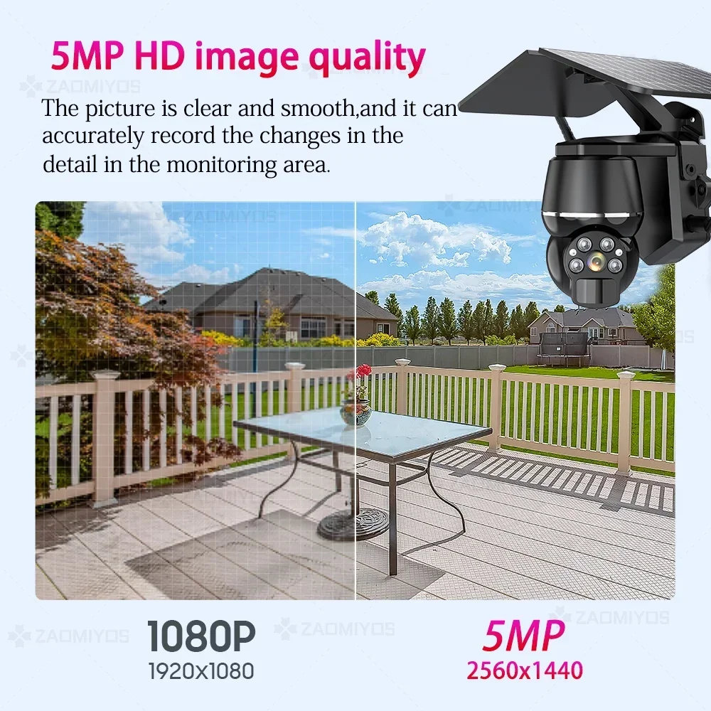 Home Outdoor Wifi Surveillance Solar Cameras 5MP 4G SIM Security Protection Waterpoor PTZ  PIR Motion Detection CCTV IP Camera