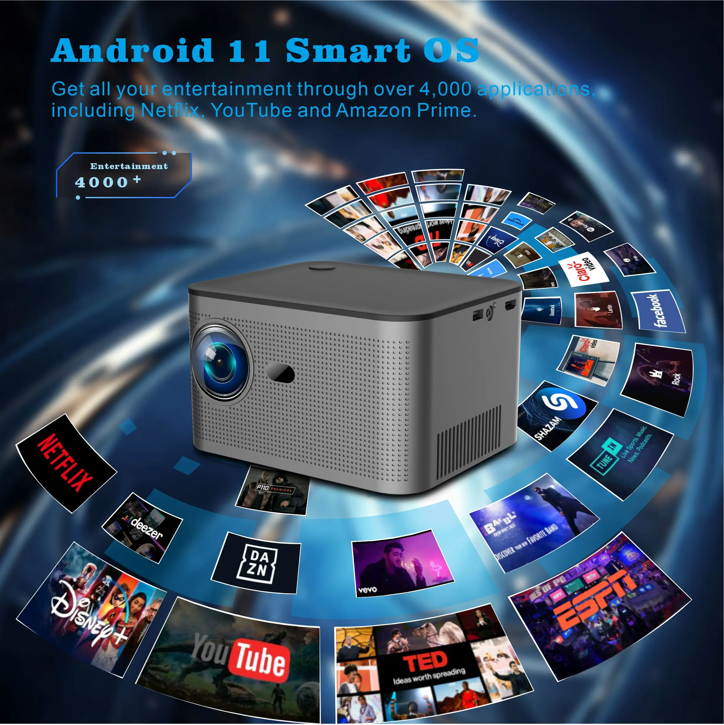 เครื่องฉาย HY350 Android11แบบ Full HD 1080P ควบคุมด้วยเสียงระบบไวไฟคู่350แอนซีออลวินเนอร์แบบพกพาขนาดเล็ก H713