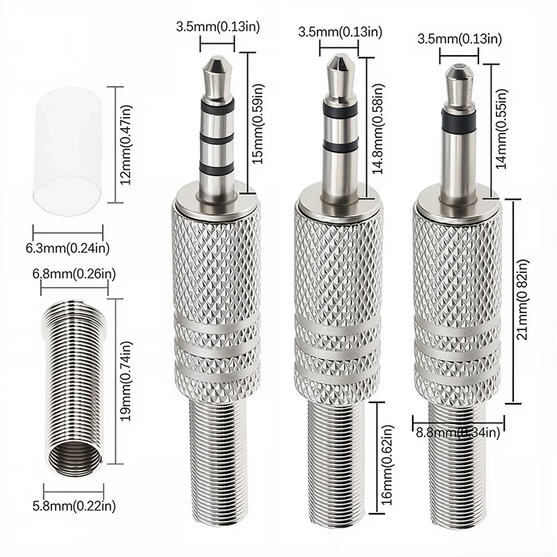 5Pcs 3.5mm Metal Male Plug Mono Stereo Headphone Plug 2Pole/3Pole/4Pole Gold Earphone Jack Adapter Audio Solder Connector
