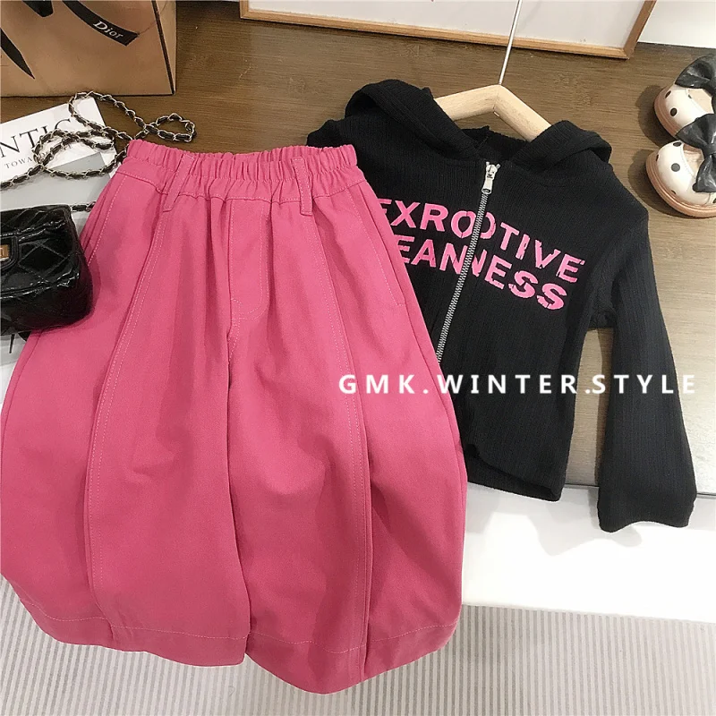 Girls' Stylish Autumn Outfit New Fashionable Set for Toddlers and Young Children Hooded Top and Long Pants Two-Piece Set for Aut