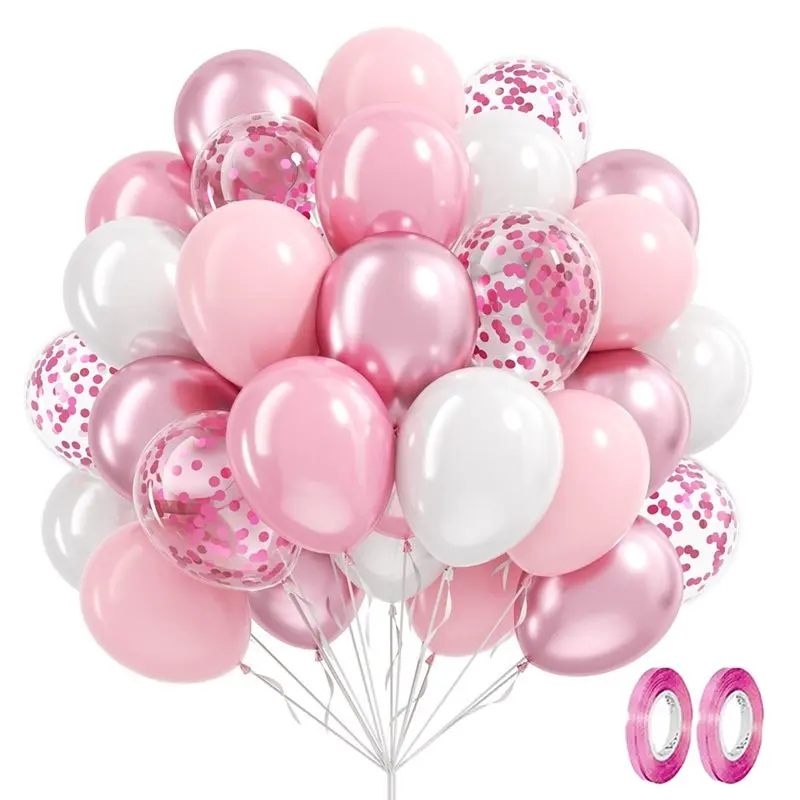 

Pink White 12 Inch 60PCS Balloons For Boho Bachelorette Birthday Party Decorations Confetti Balloon Set