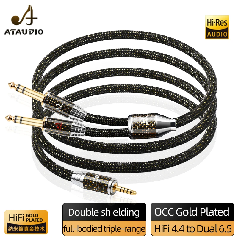 ATAUDIO HiFi 4.4mm to Dual 6.5mm TRS Cable High Quality OCC Gold-plated 4.4mm to 6.5mm Stereo Audio Wire for Amplifier Mixer