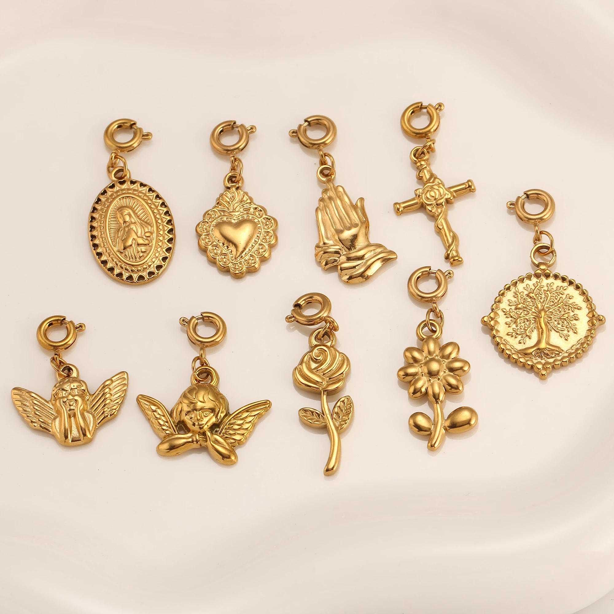 Rose/Tree of Life/Love Heart Charms for Jewelry Makings 18K PVD Plated Stainless Steel Pendants DIY Necklace Earring Accessories