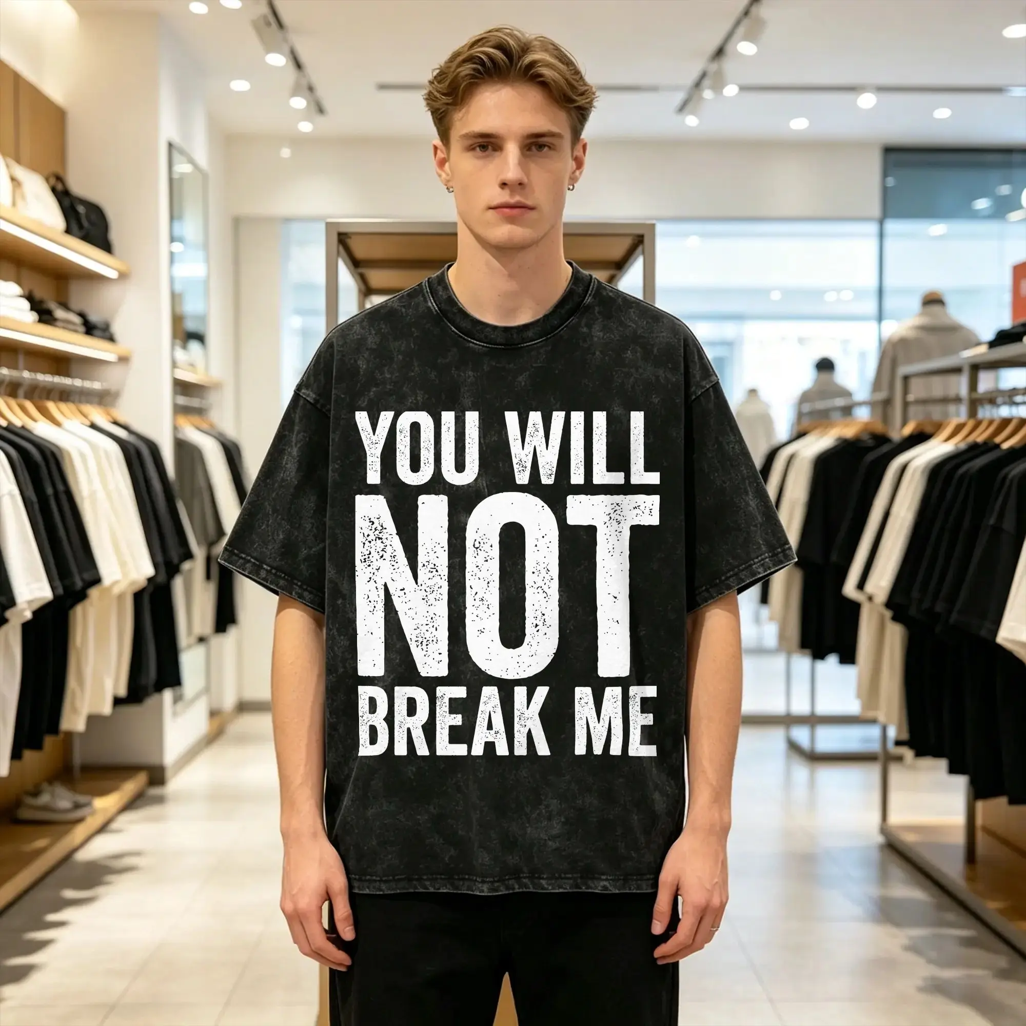 Awesome You Will Not Break Me T-Shirts Men Round Neck Cotton Washed T Shirt Dungeon Crawler Carl  Short Sleeve