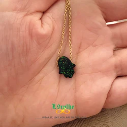 9 Color Opal Hamsa Hand Fatima Pendant Necklace For Women's Fashion Necklace Hip Hop Stainless Steel Chain Choker Christmas Gift