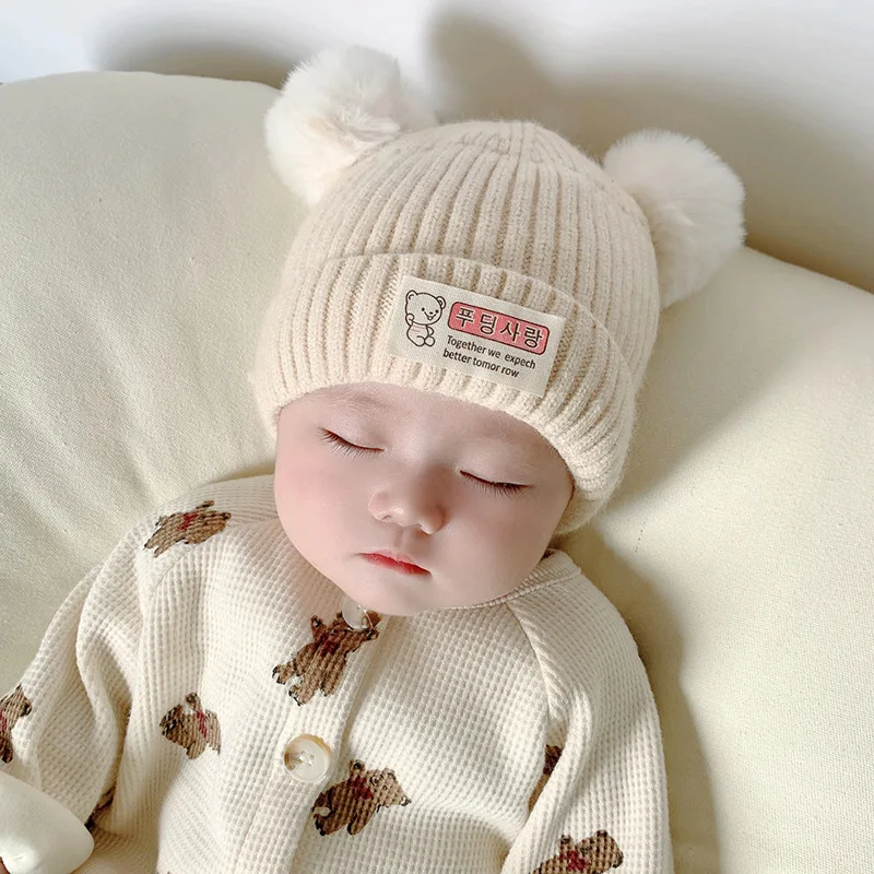 Solid Color Wool Knitted Bonnet Bebe Newborn Baby Hat Pompom Cute Winter Hat For Kids Boys Girls Children Warm Beanie Cap 0-3Y