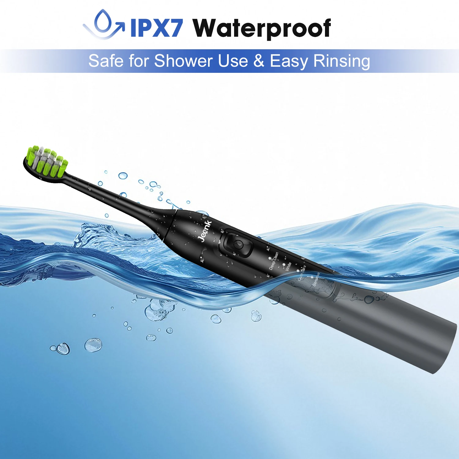 Jeenk JK-Y05 فرشاة أسنان كهربائية بالموجات الصوتية 4 طرق شاحن USB مع 6 رؤساء استبدال الموقت الذكي مقاوم للماء شعيرات ناعمة الكبار